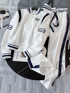 Conjunto Deportivo Premium para <span class=keywords><strong>Mujer</strong></span> Primavera 2026 al por Mayor - <span class=keywords><strong>Chaqueta</strong></span> Blanca de Alta Gama con Cremallera y Pantalones Anchos de Contraste - Product Image 4