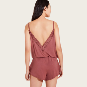 Conjuntos de ropa de dormir de bambú para mujer, pijamas sexys sin mangas con cuello en V y ribete de encaje, ropa de dormir romántica con pantalones cortos, 2 piezas - Product Image 3