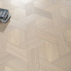 Plancher en bois massif en chêne brossé teinté blanc, multicouche, composite, motif hexagonal personnalisé, parquet modulaire, chevron - Product Image 4