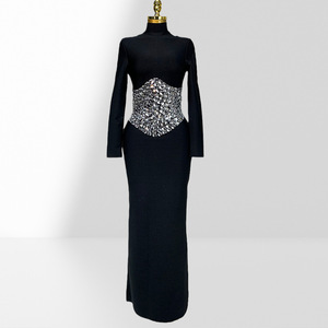 <span class=keywords><strong>Abito</strong></span> da sera <span class=keywords><strong>lungo</strong></span> elegante <span class=keywords><strong>nero</strong></span> di lusso 2026 con vita decorata con diamanti, vestito fasciante da donna di alta qualità che valorizza la figura - Product Image 1