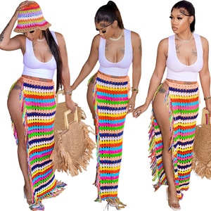 Summer Designer See Through Tassel Colorful Beach Cover up Casual Sexy <strong>Long</strong> <strong>Crochet</strong> <strong>Skirt</strong> - Product Image 2