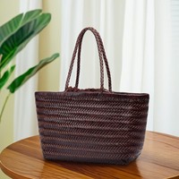 Sac à main en cuir véritable avec doublure en coton tissé style dragon, sac panier vintage français grande capacité, sac à bandoulière pour femme