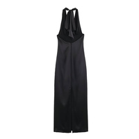 Robe Midi Chic et Tendance en Soie Satinée Texturée Noire pour Femme PB&ZA, Nouvelle Collection Été 2026, Col Halter, Dos Nu, Décontractée, Idéale pour l'Extérieur et le Quotidien
