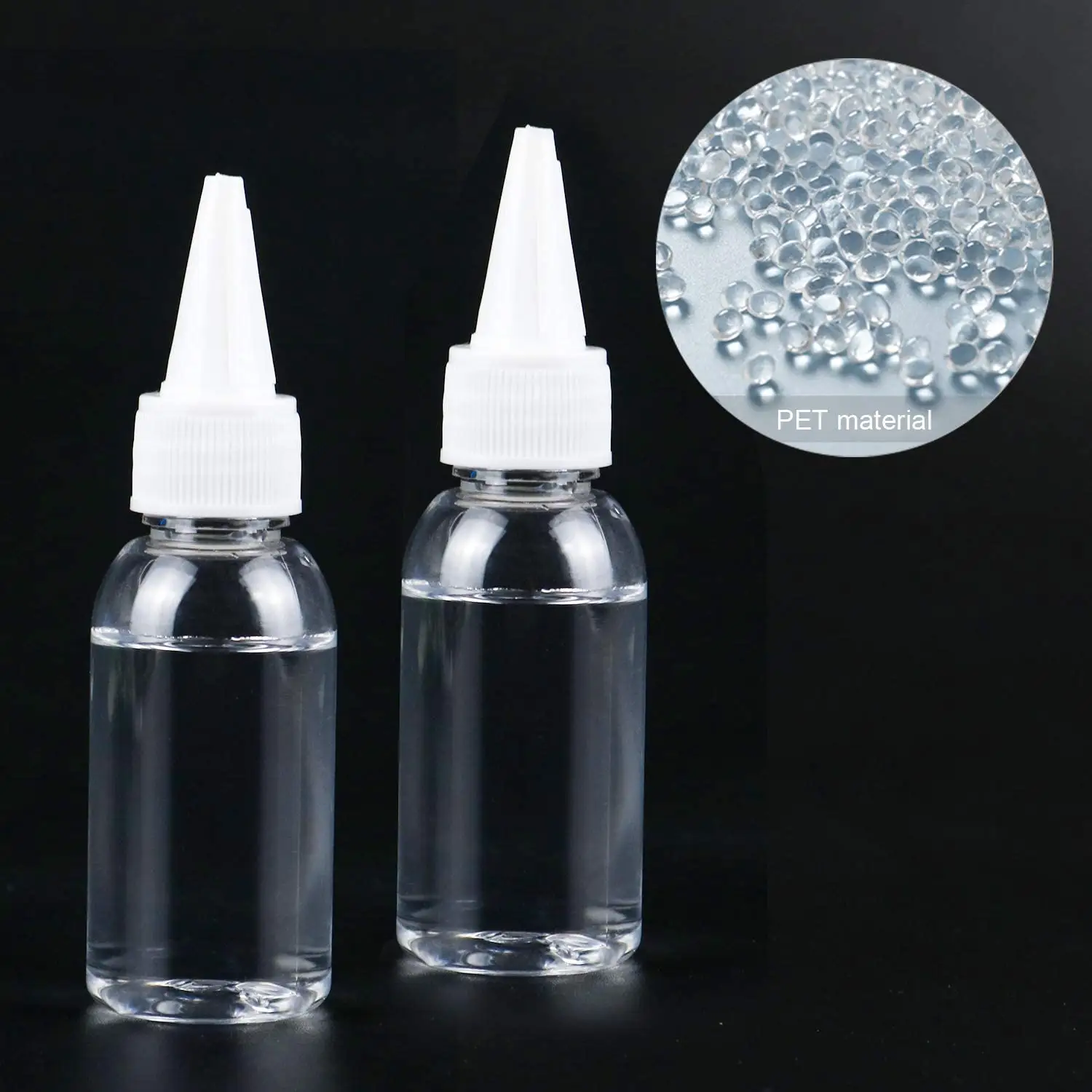New Trend Plastic Pointed Hair Oil Nozzle Transparent Black Soft Squeeze Sharp Mouth Bottles With Twist Caps