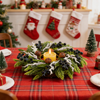 Couronne de Noël artisanale écologique avec baies noires et branches givrées, 11,8 pouces, collection de fêtes
