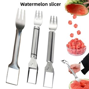 Coupe-pastèque et fourchette – Coupe-melon en acier inoxydable, outil de service pour fruits – Tranchez, soulevez et mangez la pastèque en une seule action – Ki - Product Image 6