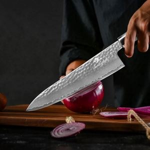 Couteau de chef japonais traditionnel éco-responsable, ambidextre, en acier Damas, lame de 8,5 pouces, manche en bois noir + Dalbergia, cuisine - Product Image 3
