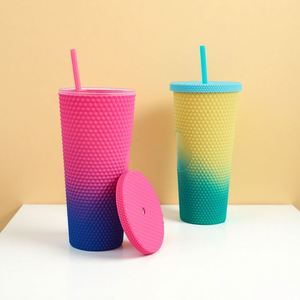 Wholesale Bulk Custom Tumbler Cup Logo Black Matte Boba Drink Tumblr Reusable 24oz <b>Plastic</b> Cold Cups Lid Straw Minimalist - Product Image 4