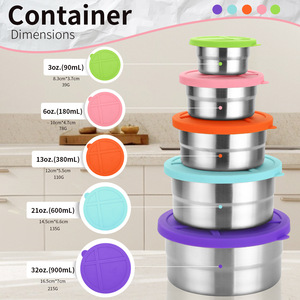 Stainless Steel Food <strong>Container</strong> 5PCS <strong>Stackable</strong> Leakproof Lunch Box Snack Cup Bento Salad Bowl Kids Home Travel Eco Safe 90-900ML - Product Image 4