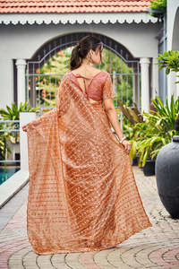 Sari de Soirée de Luxe en Satin Fantaisie Abhi, Tenue de Créateur Perlée Faite à la Main, Style Ethnique Élégant - Product Image 3