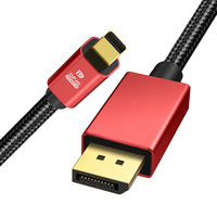 Mini port d'affichage tressé rouge pour afficher le connecteur plaqué or de câble de Port 8K 60Hz 4k 144Hz Mini DP au câble de DP pour la TV