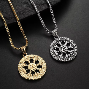 Collar con Colgante de Joyería de Moda de Acero Inoxidable Resistente al Agua con <span class=keywords><strong>Alfabeto</strong></span> Rúnico <span class=keywords><strong>Vikingo</strong></span> <span class=keywords><strong>Nórdico</strong></span> Punk, Chapado en Oro de 18K para Hombre, Venta al por Mayor - Product Image 1