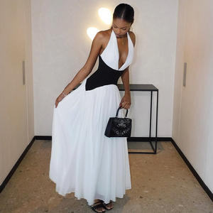 पश्चिमी हैटर गर्दन फिट शीर्ष औपचारिक शादी बैकलेस ग्रीष्मकालीन फ्रेंच शैली महिलाओं के लिए सुरुचिपूर्ण आस्तीन रहित आकस्मिक पोशाक - Product Image 5