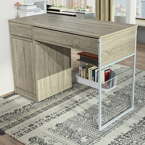 Escritorio de oficina para el hogar de estilo moderno, escritorio de ordenador con 2 Estantes abiertos y almacenamiento, hecho de tablero de melamina duradero y metal - Product Image 2