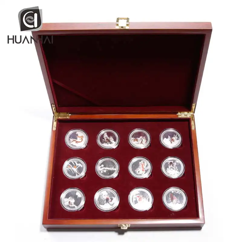 कस्टम चीनी सोने चांदी चढ़ाना धातु स्मारक सिक्का उपहार बॉक्स