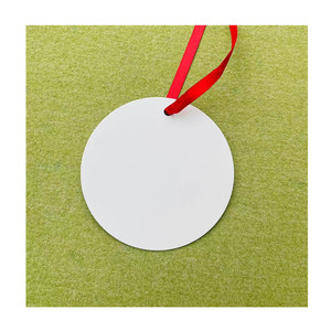 批发双面圆形升华金属摆件白色铝圈圣诞摆件带红丝带 - Product Image 6