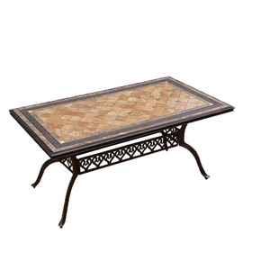 Table rectangulaire d'extérieur avec plateau en marbre et base en aluminium, design traditionnel, résistante aux intempéries, mobilier de jardin et de terrasse - Product Image 1
