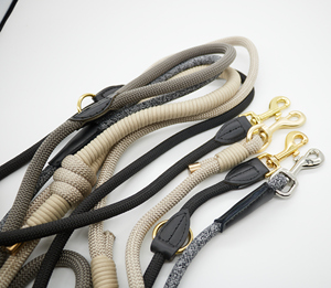 Correa trenzada para mascotas con asa de cuero Collar de correa para perros y gatos con cuerda de algodón de colores y mosquetón con cierre resistente - Product Image 6