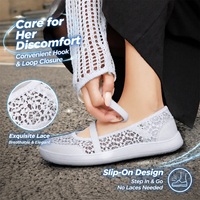 Chaussures décontractées en dentelle pour femmes, à enfiler, avec fermeture auto-agrippante, respirantes, ajourées, gris clair, confortables, faciles à porter, vente en gros, personnalisables