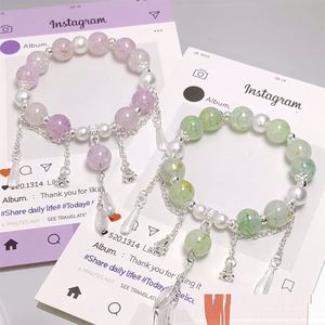 Pulsera de cuentas craqueladas de colores de moda con diseño de palomitas de maíz y dije de flor para mujer y niña - Product Image 3