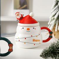 Mug en céramique personnalisé avec logo de Noël, dessin animé du Père Noël, avec couvercle et cuillère, tasse à eau créative transfrontalière, mug cadeau de Noël