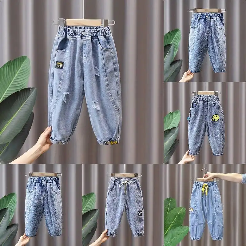 Mới Tốt Nhất Bán Trẻ Em Bên Túi Quần Chạy Bộ Ánh Sáng Rửa Màu Xanh Chàng Trai Jeans