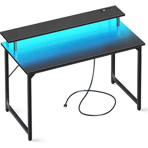热卖47英寸电脑桌带发光二极管灯电源插座小桌带显示器搁板家庭办公室写字台
