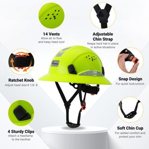 Casque de sécurité à visière intégrale ANSI Z89.1 Type 1 Classe C avec bande réfléchissante, ventilé, suspension 6 points, pour travaux industriels et de construction - Product Image 3