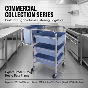Chariot de collecte de vaisselle robuste en acier inoxydable à pousser à la main avec bacs, haute efficacité pour hôtels et restaurants - Product Image 2