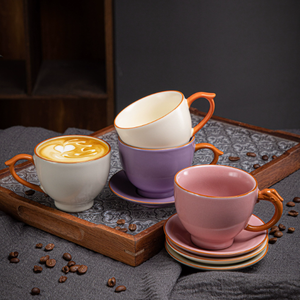 Wholesale 70ml 270ml <b>Espresso</b> Cappuccino Colored Matte Surface Ceramic Custom Logo Porcelain Coffee <b>Cup</b> and Saucer - Product Image 3