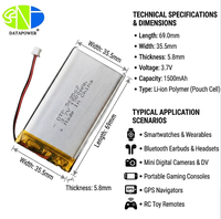 Baterai Li-polymer Isi Ulang OEM 1500mAh 5.55Wh 563567 563465 3.7V Ultra Tipis Bersertifikasi KC IEC62133 untuk Headset VR