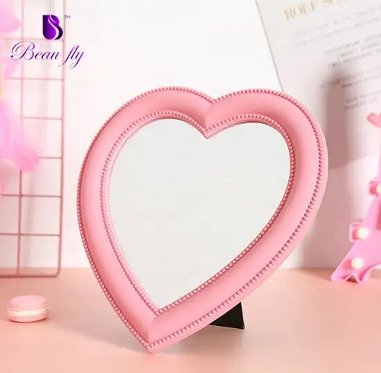 Plastic Heart Shape Mirror Personalized Custom LOGO Desktop Makeup Mirror Cosmetic