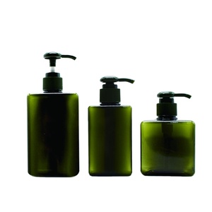 Tùy chỉnh 250ml 450ml 650ml nhựa màu xanh lá cây Chai <span class=keywords><strong>PET</strong></span> vuông dầu gội rỗng Lotion bơm chai mỹ phẩm bao bì - Product Image 1