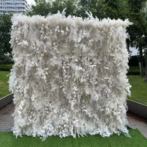 Обещанный дешевый декоративный Свадебный Декор 3d Белый Искусственный рулон пампасы трава цветок настенный фон