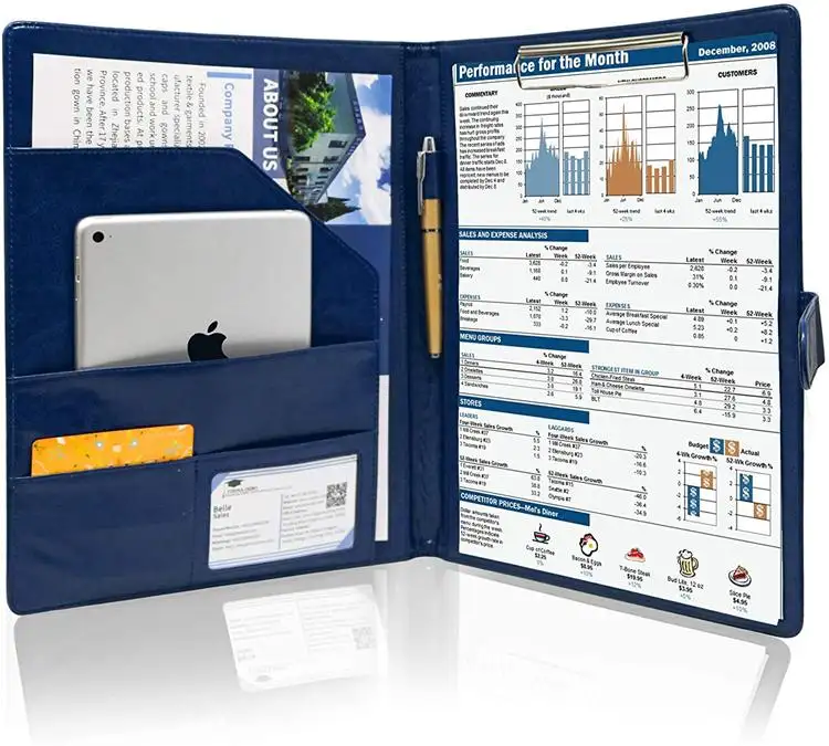 Borsa della cartella di File del portafoglio del cuoio dell'unità di elaborazione A4 degli uomini all'ingrosso dell'ufficio, cartella di documenti, cartella di affari blu Navy