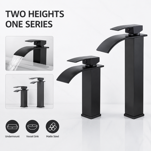Rubinetto a Cascata Nero Opaco in Acciaio Inossidabile per Lavabo, Monocomando con Collo Alto, Rivestimento in Ceramica PVD per Bagno Moderno - Product Image 4