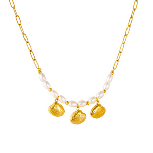 Collier pendentif en acier inoxydable style marin, étanche, inaltérable, plaqué or PVD 18 carats, avec perle, pour femme - Product Image 6