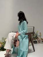 Abaya en dentelle turquoise aqua, robe musulmane de Dubaï, vente en gros, Ramadan Eid 2026, fournisseur d'usine, commande en gros