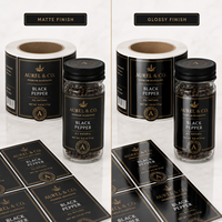 Rouleau d'autocollants adhésifs personnalisés en vinyle noir mat imperméable avec dorure à chaud, qualité alimentaire, pour gâteaux et bonbons, impression de logo brillant/mat, OEM