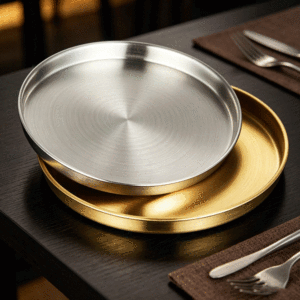 Plateau de service rond FLEY en acier inoxydable 304, finition miroir, plateau en métal durable, assiette pour barbecue, pour la restauration hôtelière - Product Image 3