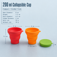 Gobelet pliable en silicone 200 ml avec couvercle, tasse à eau pliable