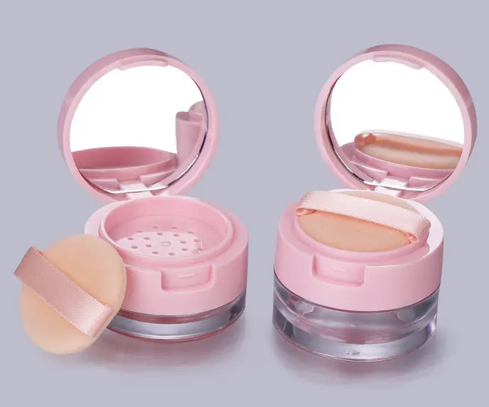 Cosmetic Sifter Jars With Mirror Private Label Pink Small 3グラム5グラムLoose Powder Jar With Puff