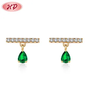 Livraison gratuite fournisseur de bijoux boucles d'oreilles pour femmes bijoux pour cadeau en or goutte d'eau cristal zircone vert 18K tendance Zircon