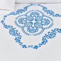Ensemble de literie en coton brodé bleu classique ultra doux avec logo personnalisé, linge de lit de luxe pour hôtel, villa