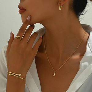 4 pièces/ensemble ensemble de bijoux Simple géométrique goutte conception réglable anneau ouvert Bracelet boucles d'oreilles collier ensemble - Product Image 3