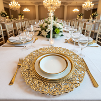 Assiettes de présentation rondes de luxe modernes en plastique doré sculpté, style européen, pour mariage, décoration et sous-plats occidentaux