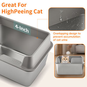 Edelstahl-Katzentoilette mit hohem Rand, Geruchs- und Fleckenabweisend, Rostfrei, Antihaftbeschichtete Glatte Oberfläche für Katzen und Kaninchen - Product Image 3