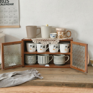 Solid Wood Desktop Storage Cabinet With Frosted Glass Doors For Tea Set Display And Cup Storage <b>Pine</b> Material Zhejiang Origin - Product Image 2