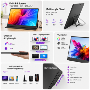 Moniteur portable FHD IPS de 15,6 pouces, extension d'écran USB C HDMI, deuxième écran pour <span class=keywords><strong>ordinateur</strong></span> portable, 16:10 60Hz, pour le travail, les jeux, les réunions - Product Image 2