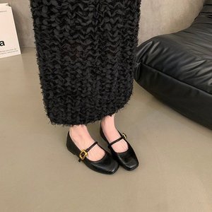 Korean Retro Style One-Strap Loafers Women's Summer <strong>Silver</strong> Mary Jane <strong>Flats</strong> Small Leather Shoes French Versatile Versatile Design - Product Image 3